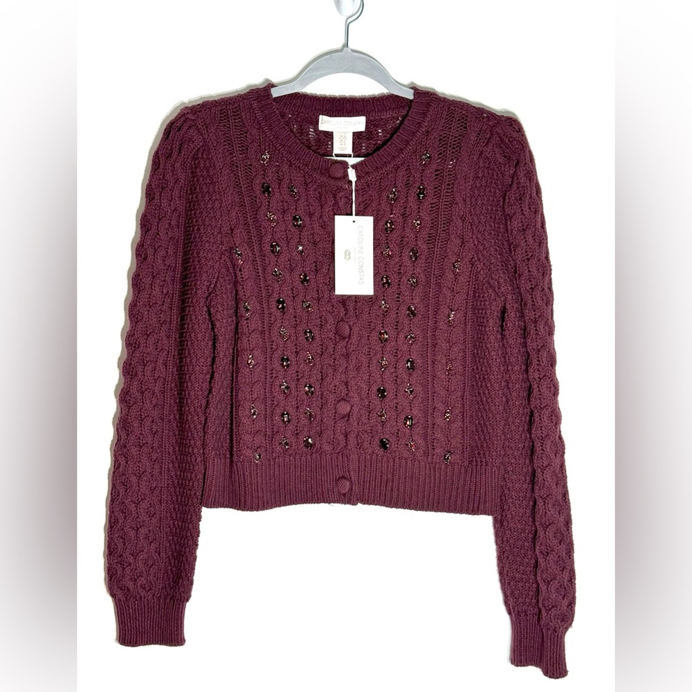 Caroline Constas Jeweled Plum Cardigan